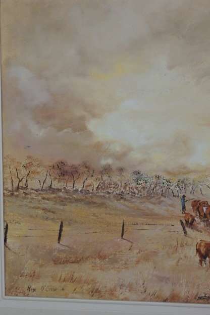 A FABULOUS FRAMED "ROSE O'CONNOR" OIL ON CANVAS OF A HERD OF CATTLE BEING LED TO A WATERING HOLE