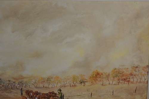 A FABULOUS FRAMED "ROSE O'CONNOR" OIL ON CANVAS OF A HERD OF CATTLE BEING LED TO A WATERING HOLE