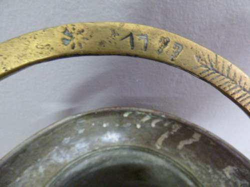 A LOVELY ANTIQUE METAL POT WITH A HAND FORGED BRASS HANDLE! STUNNING ON DISPLAY!!