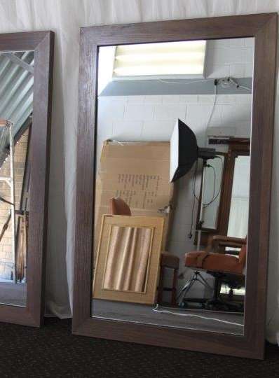 TWO FANTASTIC MODERN STYLED (LARGE) FRAMED WALL MIRRORS WITH HANGING BRACKETS ON THE BACK bid/mirror