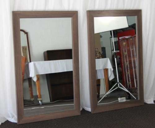 TWO FANTASTIC MODERN STYLED (LARGE) FRAMED WALL MIRRORS WITH HANGING BRACKETS ON THE BACK bid/mirror