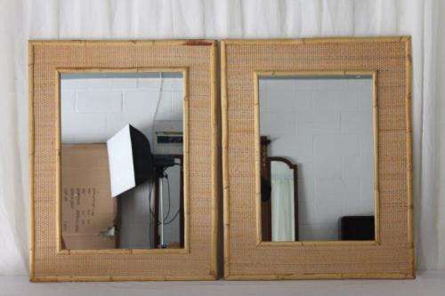 2x AWESOME CANE AND WICKER WALL MIRRORS IN AWESOME CONDITION - GREAT HOLIDAY HOME MIRRORS bid/mirror