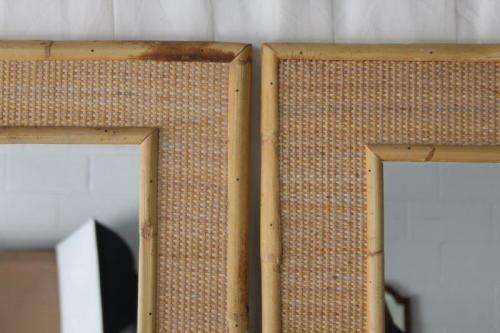 2x AWESOME CANE AND WICKER WALL MIRRORS IN AWESOME CONDITION - GREAT HOLIDAY HOME MIRRORS bid/mirror