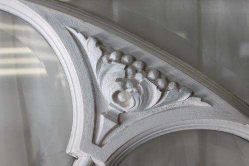 A RARE AND MAGNIFICENT ANTIQUE BEVELED GLASS "PEACOCK" DOUBLE DOOR ARCH TRANSOM WINDOW