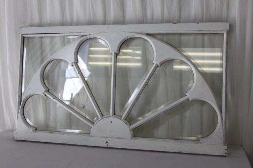A RARE AND MAGNIFICENT ANTIQUE BEVELED GLASS "PEACOCK" DOUBLE DOOR ARCH TRANSOM WINDOW