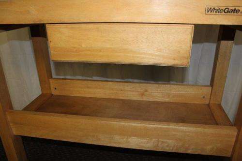 AN AWESOME AND VERY WELL MADE "WHITEGATE" SOLID WHITE OAK WORK BENCH WITH 2x VICES & AMPLE STORAGE
