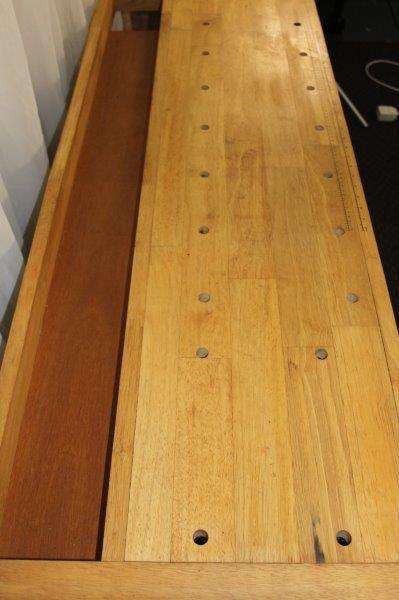AN AWESOME AND VERY WELL MADE "WHITEGATE" SOLID WHITE OAK WORK BENCH WITH 2x VICES & AMPLE STORAGE