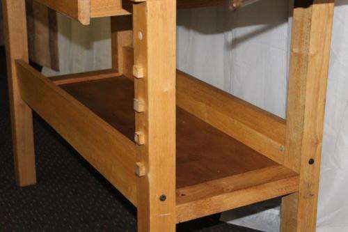 AN AWESOME AND VERY WELL MADE "WHITEGATE" SOLID WHITE OAK WORK BENCH WITH 2x VICES & AMPLE STORAGE