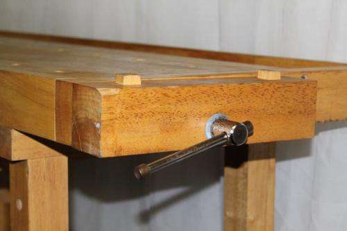 AN AWESOME AND VERY WELL MADE "WHITEGATE" SOLID WHITE OAK WORK BENCH WITH 2x VICES & AMPLE STORAGE