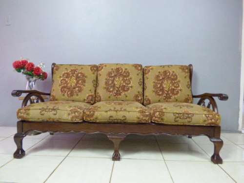 A GORGEOUS IMBUIA BALL & CLAW 3 SEATER COUCH, PERFECT TO PAINT/SHABBY CHIC FOR YOUR PATIO/PORCH!