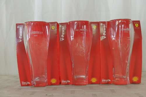 AN AMAZING COLLECTION OF 6x OFFICIAL SHELL FERRARI COLLECTIBLE DRINKING GLASSES IN THEIR BOXES