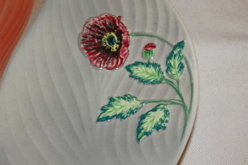 AN EXQUISITE VINTAGE (c1935) ART DECO PINK AND GREY "SHORTER & SON" PORCELAIN HORS D'OEUVRES PLATE