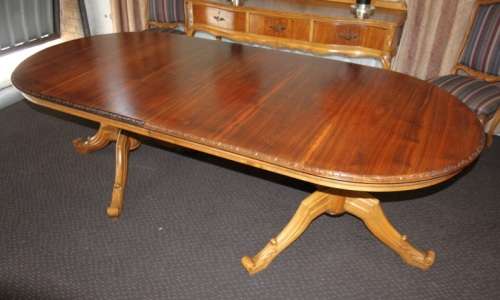 A SPECTACULAR HAND CARVED BURMESE TEAK 10-SEATER DININGROOM SUITE w/ EXTENDING TABLE & CARVER CHAIRS