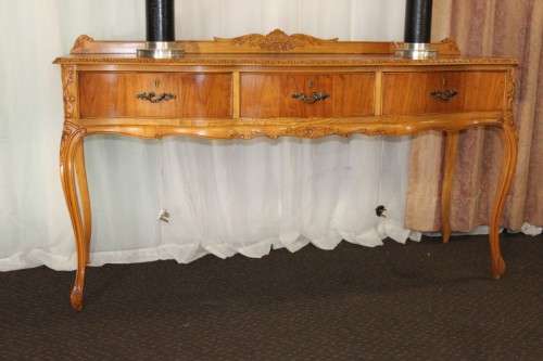 A MAGNIFICENT BURMESE TEAK 3-DRAWER DINING BUFFET SIDE SERVER WITH AMAZING HAND CARVED DETAILING