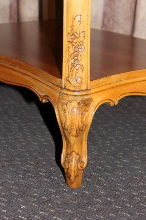 A FANTASTIC BURMESE TEAK DOUBLE SHELF SERVING HATCH TABLE WITH AMAZING HAND CARVED DETAILING