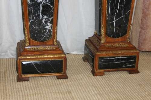 2x RARE ANTIQUE ITALIAN MADE KINGWOOD & MARBLE LOUIS XVI PEDESTALS w/ ORMOLU DETAILING bid/pedestal