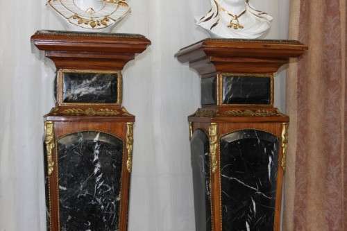 2x RARE ANTIQUE ITALIAN MADE KINGWOOD & MARBLE LOUIS XVI PEDESTALS w/ ORMOLU DETAILING bid/pedestal