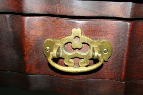 AN ABSOLUTELY STUNNING 2 x DRAW SOLID IMBUIA BALL & CLAW HALF MOON OCCASIONAL TABLE, STUNNING!!
