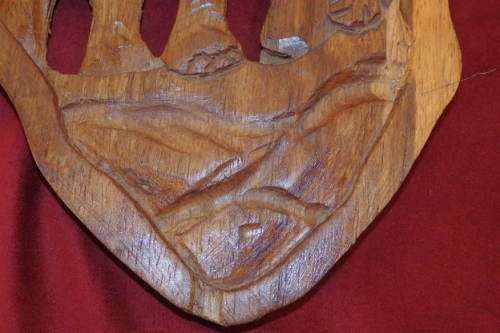 A BEAUTIFUL LARGE "AFRICAN CONTINENT" HAND CARVED WALL CLOCK WITH BIG FIVE CARVED DETAILING
