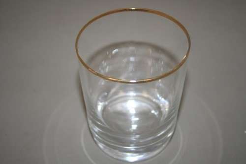 TWO FABULOUS GOLD RIMMED DRINKING GLASSES, IN STUNNING CONDITION = GREAT COCKTAIL GLASSES