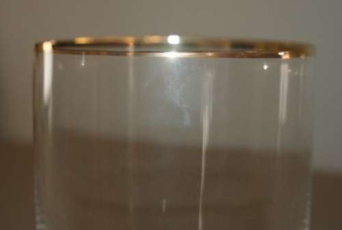 TWO FABULOUS GOLD RIMMED DRINKING GLASSES, IN STUNNING CONDITION = GREAT COCKTAIL GLASSES