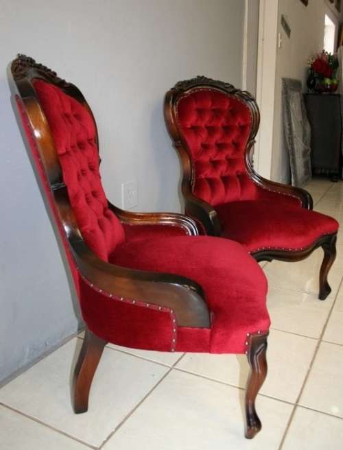 TWO SPECTACULAR ANTIQUE VICTORIAN ROSEWOOD LADIES PARLOUR CHAIRS w/ DEEP BUTTON DETAILING bid/chair