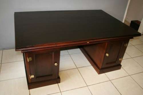 A STUNNING LARGE INDONESIAN TEAK EXECUTIVE "PARTNER" DESK WITH BRASS HANDLES AND HINGES