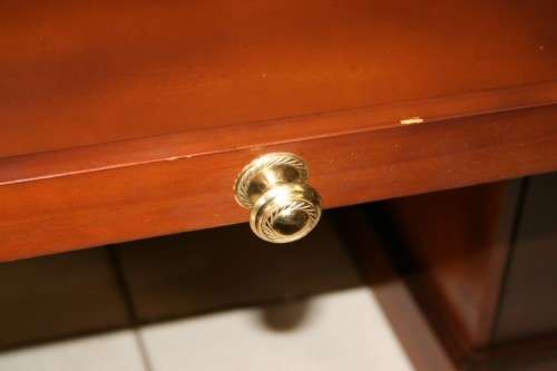 A STUNNING LARGE INDONESIAN TEAK EXECUTIVE "PARTNER" DESK WITH BRASS HANDLES AND HINGES