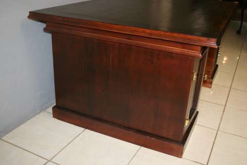 A STUNNING LARGE INDONESIAN TEAK EXECUTIVE "PARTNER" DESK WITH BRASS HANDLES AND HINGES