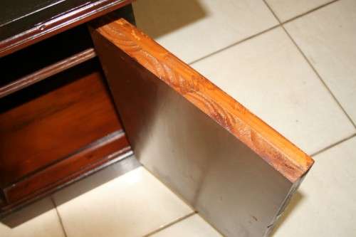 A STUNNING LARGE INDONESIAN TEAK EXECUTIVE "PARTNER" DESK WITH BRASS HANDLES AND HINGES