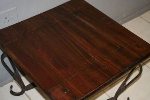 TWO FANTASTIC AND VERY WELL MADE WROUGHT IRON AND INDONESIAN TEAK COFFEE TABLE bid/table