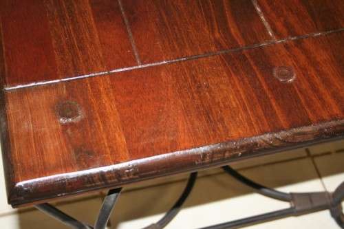 TWO FANTASTIC AND VERY WELL MADE WROUGHT IRON AND INDONESIAN TEAK COFFEE TABLE bid/table