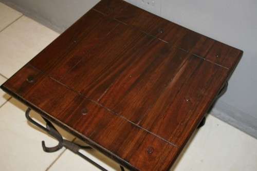 TWO FANTASTIC AND VERY WELL MADE WROUGHT IRON AND INDONESIAN TEAK COFFEE TABLE bid/table