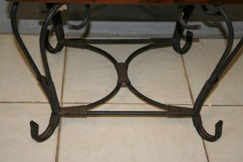 TWO FANTASTIC AND VERY WELL MADE WROUGHT IRON AND INDONESIAN TEAK COFFEE TABLE bid/table