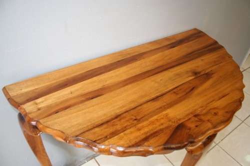 AN INCREDIBLE ANTIQUE (LARGE) SOLID "GOLDEN" IMBUIA BALL & CLAW HALF MOON DISPLAY/OCCASIONAL TABLE