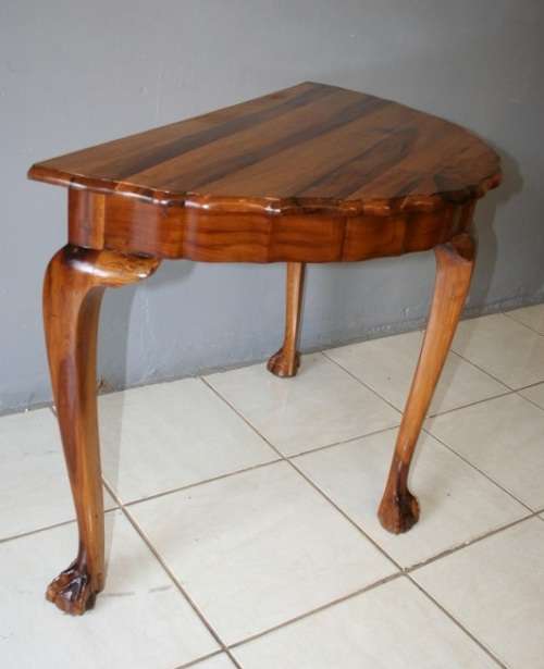 AN INCREDIBLE ANTIQUE (LARGE) SOLID "GOLDEN" IMBUIA BALL & CLAW HALF MOON DISPLAY/OCCASIONAL TABLE