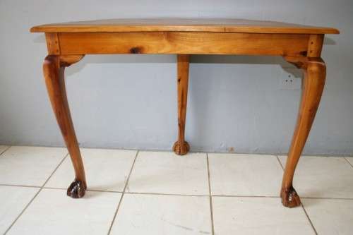 AN INCREDIBLE ANTIQUE (LARGE) SOLID "GOLDEN" IMBUIA BALL & CLAW HALF MOON DISPLAY/OCCASIONAL TABLE