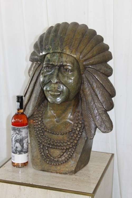A MAGNIFICENT & UNIQUE HUGE HAND CARVED NATIVE AMERICAN INDIAN CHIEF GREEN OPAL STONE BUST SCULPTURE