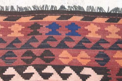 AN INCREDIBLE LARGE (3m x 1.96m) TURKISH KILIM CARPET w/ ORANGE, RUST, BROWN, BLACK & CREAM COLOURS
