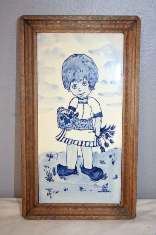 2 x AWESOME DUTCH DELFT HAND PAINTED BLUE & WHITE PORCELAIN TILED PICTURES w/ WOODEN FRAMES bid/item