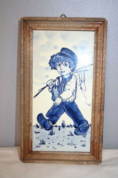 2 x AWESOME DUTCH DELFT HAND PAINTED BLUE & WHITE PORCELAIN TILED PICTURES w/ WOODEN FRAMES bid/item