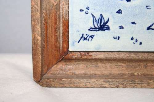 2 x AWESOME DUTCH DELFT HAND PAINTED BLUE & WHITE PORCELAIN TILED PICTURES w/ WOODEN FRAMES bid/item