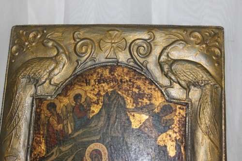 AN EXTREMELY RARE RUSSIAN RELIGIOUS ICON "NATIVITY SCENE" WITH SPECTACULAR ARTWORK