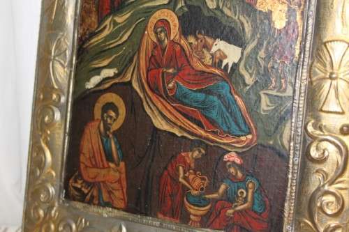 AN EXTREMELY RARE RUSSIAN RELIGIOUS ICON "NATIVITY SCENE" WITH SPECTACULAR ARTWORK