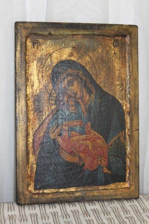 A SUPERB RARE RUSSIAN ORTHODOX RELIGIOUS ICON "MADONNA AND CHILD" WITH SPECTACULAR ARTWORK