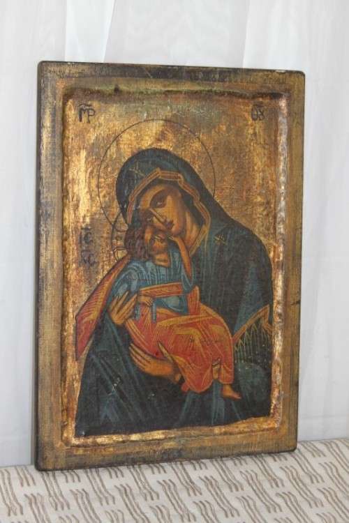 A SUPERB RARE RUSSIAN ORTHODOX RELIGIOUS ICON "MADONNA AND CHILD" WITH SPECTACULAR ARTWORK
