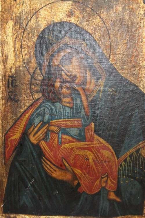 A SUPERB RARE RUSSIAN ORTHODOX RELIGIOUS ICON "MADONNA AND CHILD" WITH SPECTACULAR ARTWORK