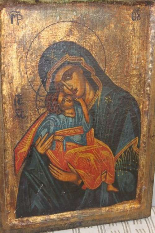 A SUPERB RARE RUSSIAN ORTHODOX RELIGIOUS ICON "MADONNA AND CHILD" WITH SPECTACULAR ARTWORK