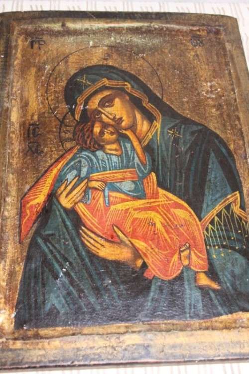 A SUPERB RARE RUSSIAN ORTHODOX RELIGIOUS ICON "MADONNA AND CHILD" WITH SPECTACULAR ARTWORK