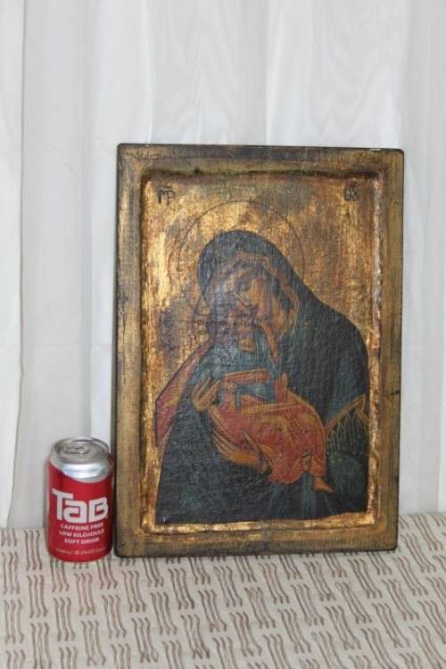 A SUPERB RARE RUSSIAN ORTHODOX RELIGIOUS ICON "MADONNA AND CHILD" WITH SPECTACULAR ARTWORK